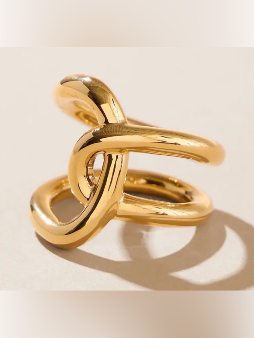 Sahira Polished Gold Plated Interlocking Open Band Ring - Women Jewelry